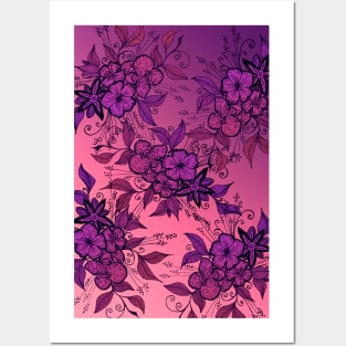 Pink and Purple Flowers Pattern Posters and Art